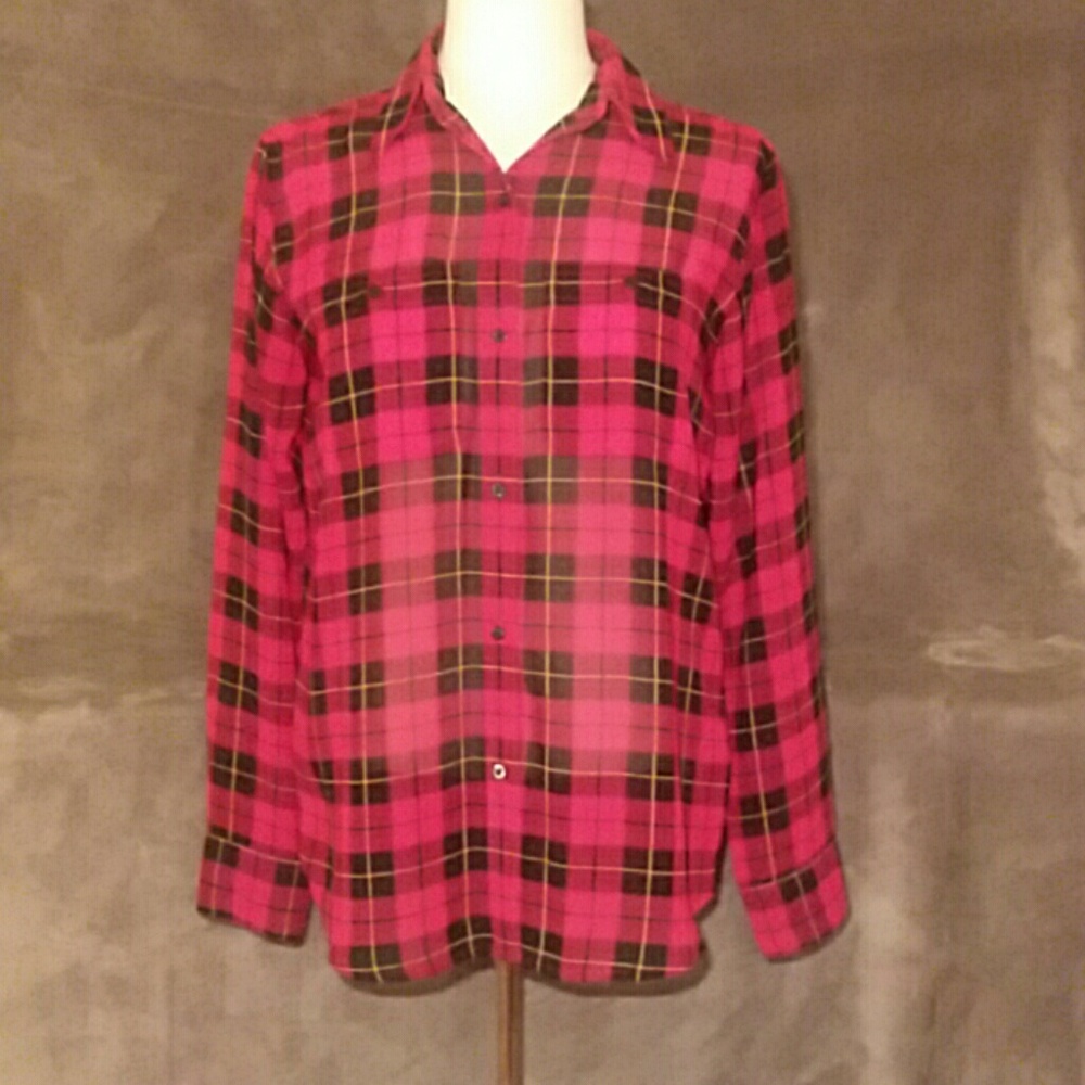 Chaps Sheer Plaid Top